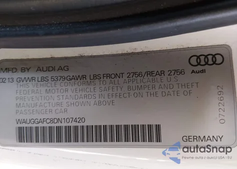 2013 Audi A6 3.0T Premium from USA, damaged, VIN WAUGGAFC8DN107420